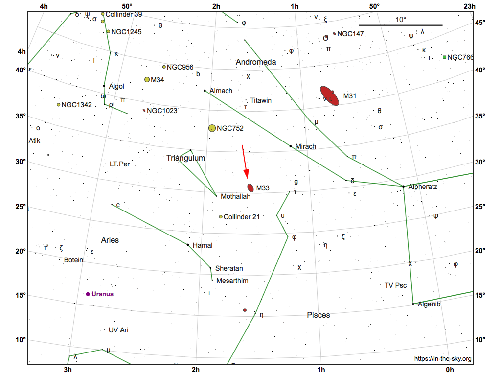 M33 in Constellation Map